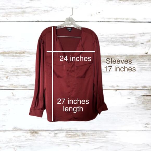 Jones New York Blouse Women's 1X Brick Red Button Up V-neckline Long Sleeves NWT - Picture 5 of 7